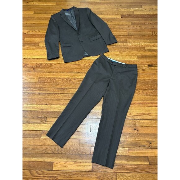 Egara Mens Slim Fit Suit 40R Blazer Jacket 31x28 Dress Pants Zignone Wool Brown - Picture 1 of 16